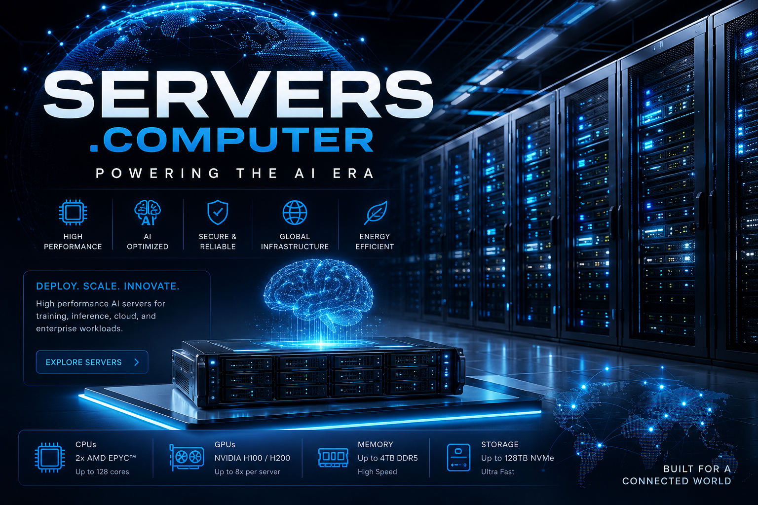 Servers.computer — high performance AI servers powering the AI era, NVIDIA H100/H200, AMD EPYC, global infrastructure